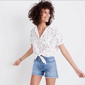 Madewell Strawberry Embroidered Shirt Top Small